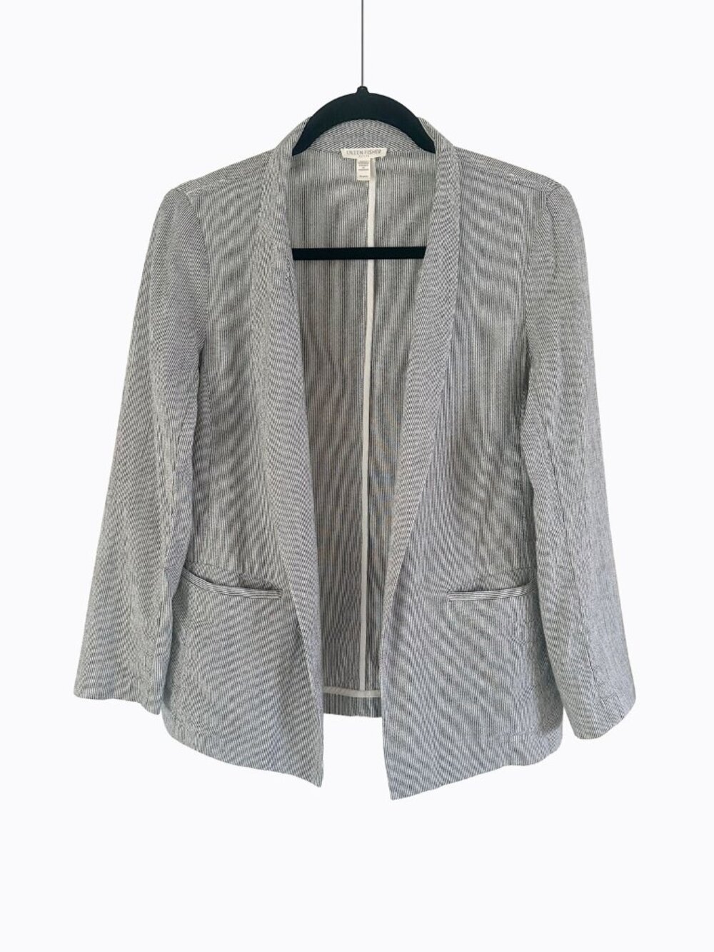 Eileen Fisher Organic Cotton Linen Pinstripe Open Blazer Jacket PP Petite XS Lux